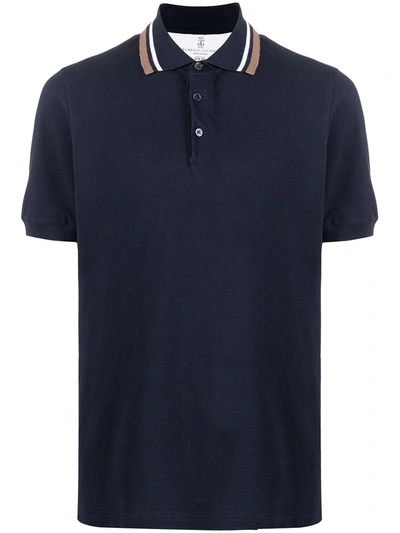 Shop Brunello Cucinelli Stripe-print Cotton Polo Shirt In Blue