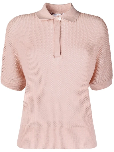 Shop Agnona Open-knit Polo Top In Pink
