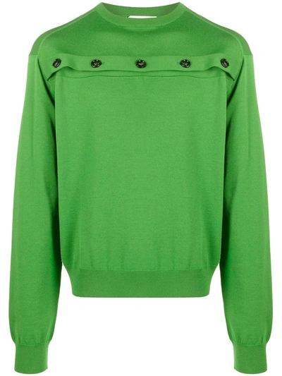 Shop Bottega Veneta Buttoned-cutout Wool Jumper In Green