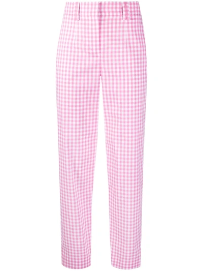 Shop Balmain Gingham-print Straight-leg Trousers In Pink