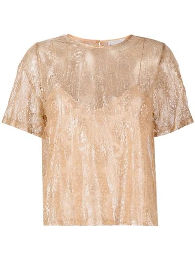 Shop Forte Forte Lurex Chantilly-lace T-shirt In Gold