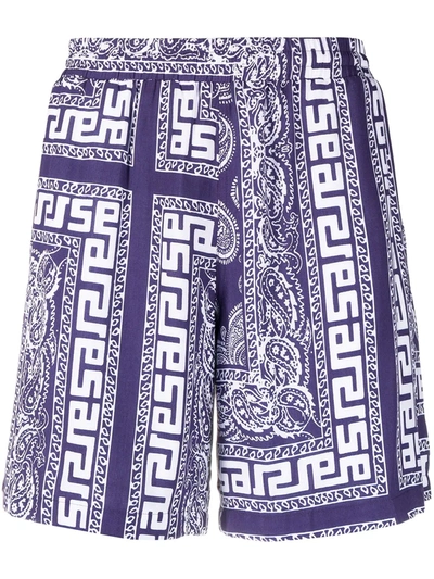 Aries Purple Bandana Print Bermuda Shorts In Blue