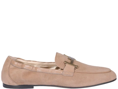 Shop Tod's Suede Leather Loafers In Beige
