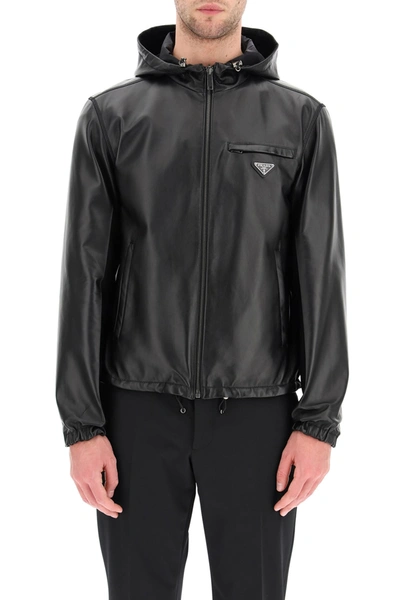 Shop Prada Reversible Blouson In Leather And Re-nylon In Nero (black)