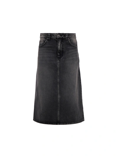 Shop Balenciaga Denim Skirt In Denim Black