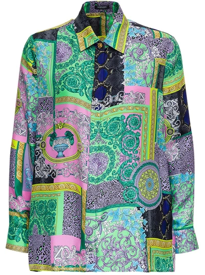 Shop Versace Barocco Petchwork Print Silk Shirt In Multicolor