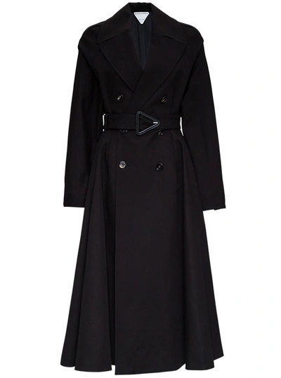 Shop Bottega Veneta Double-breasted Black Cotton Trench Coat