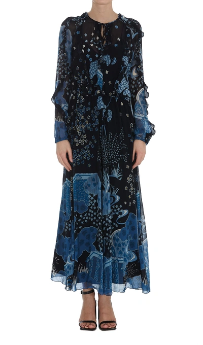 Shop Red Valentino Oriental Toile De Jouy Printed Dress In Blue