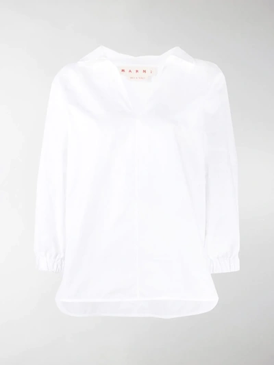 Shop Marni Crop-sleeve V-neck Shirt In White