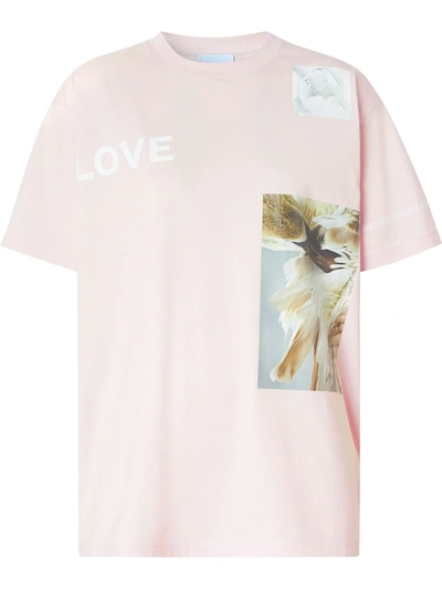 Shop Burberry Oversized Montage Print Cotton T-shirt In Pink