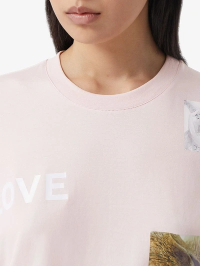 Shop Burberry Oversized Montage Print Cotton T-shirt In Pink