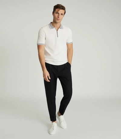 Shop Reiss Textured Zip Neck Polo Shirt In White