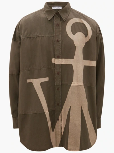 Shop Jw Anderson Oversized Anchor Shirt In Brown