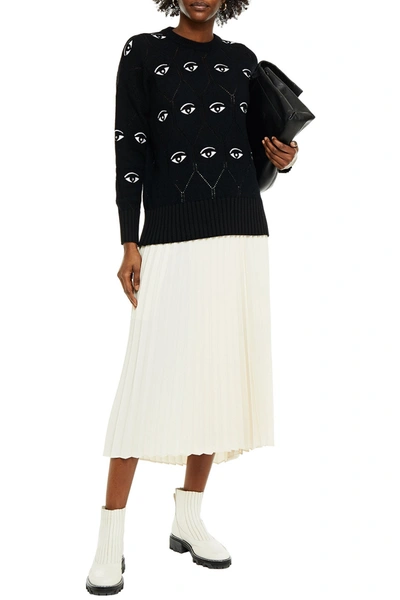 Shop Kenzo Crystal-embellished Embroidered Pointelle-knit Sweater In Black