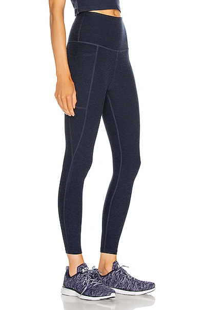 Shop Beyond Yoga Spacedye Out Of Pocket High Waisted Midi Legging In Nocturnal Navy