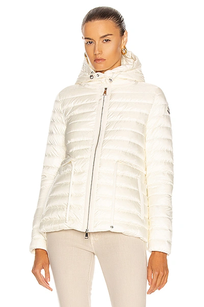 Moncler Raie Horizontal Drawstring Puffer Coat In White