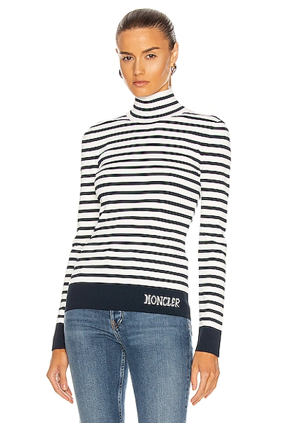 Shop Moncler Lupetto Tricot Top In Navy & White