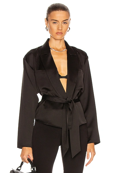 Shop Marissa Webb Riley Satin Crepe Wrap Blouse In Black