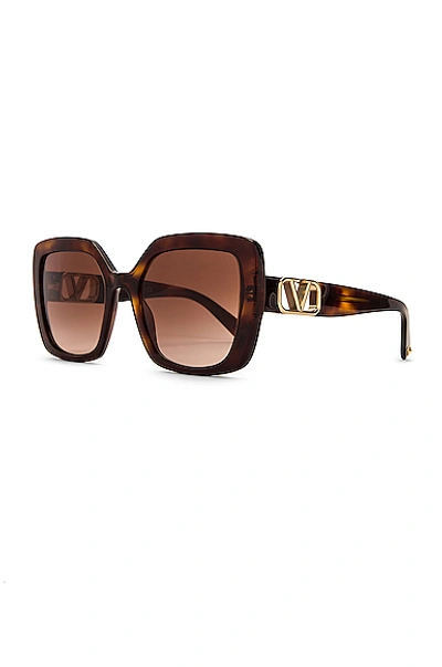 Shop Valentino Square Acetate Sunglasses In Havana Brown