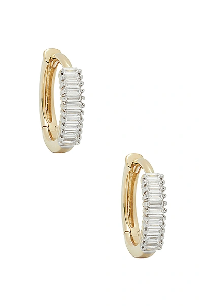 Shop Stone And Strand Up And Down Baguette Diamond Huggie Earrings In Gold & Diamond