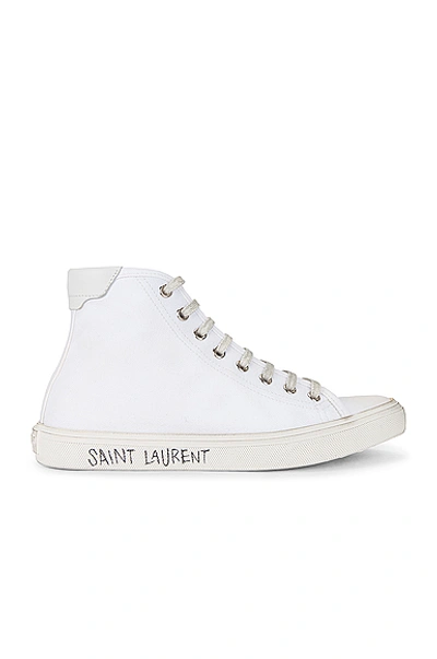 Saint Laurent Malibu Leather-trimmed Distressed Cotton-canvas High-top Sneakers In Blanc Optique
