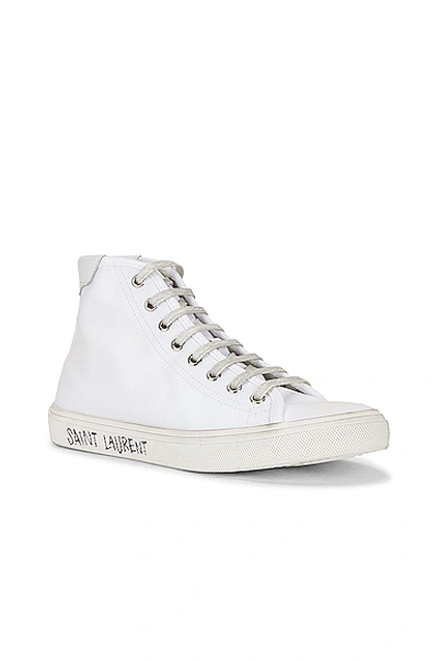 Shop Saint Laurent Malibu Mid Top Signature Sneakers In Blanc Optique