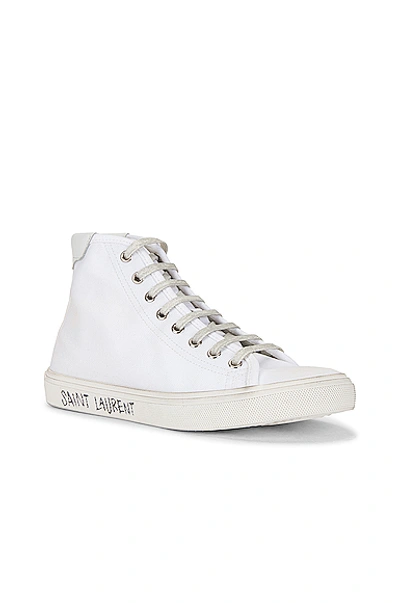 Saint Laurent Malibu Leather-trimmed Distressed Cotton-canvas High-top Sneakers In Blanc Optique