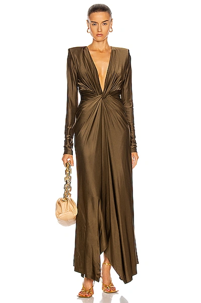 Shop Alexandre Vauthier Plunging Ruched Gown In Bronze