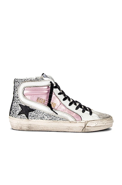 Shop Golden Goose 高帮运动鞋 In Salmon Pink, Silver, Ice, White & Black