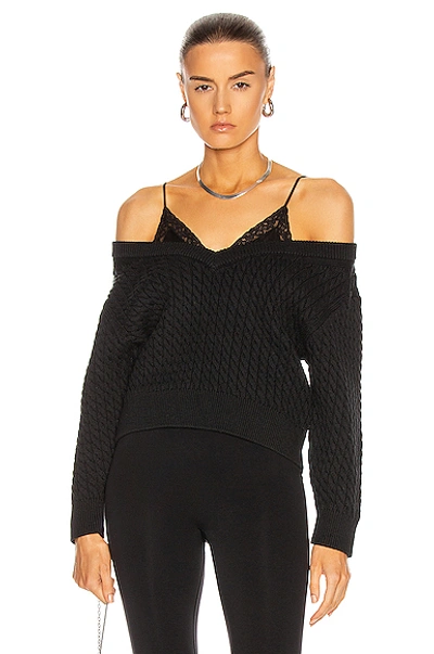 Shop Alexander Wang T Bi-layer V Neck Cable Sweater In Black