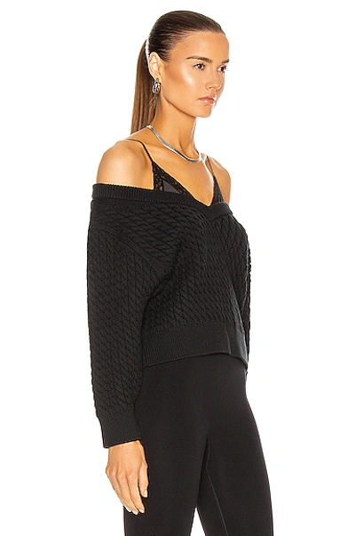 Shop Alexander Wang T Bi-layer V Neck Cable Sweater In Black