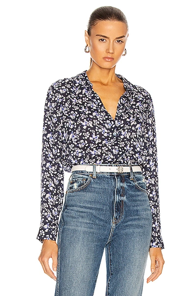 Shop L Agence Holly Long Sleeve Blouse In Navy & Ivory Butterfly Floral