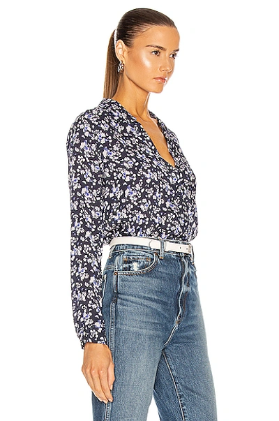 Shop L Agence Holly Long Sleeve Blouse In Navy & Ivory Butterfly Floral
