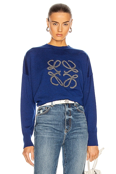 Shop Loewe Anagram Sweater In Navy & Indigo Dye