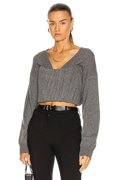 Shop Alexander Wang Zipped Corset V Neck Sweater In Dark Heather Grey