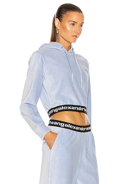 Shop Alexander Wang T Corduroy Logo Elastic Cropped Long Sleeve Hoodie In Xenon Blue