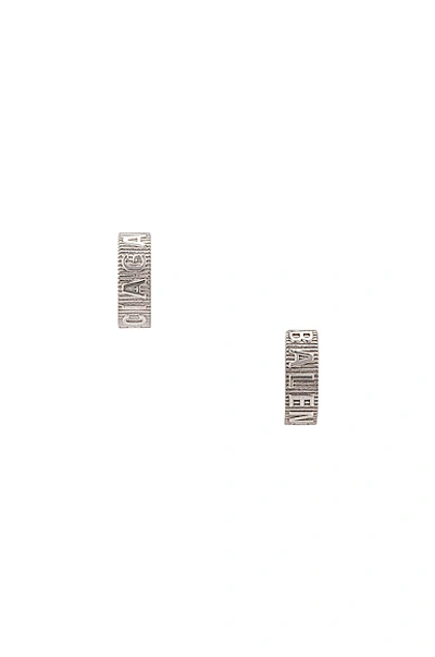 Shop Balenciaga Force Striped Earrings In Shiny Silver