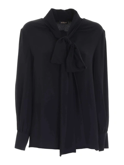 Shop Les Copains Crepe Silk Bow Shirt In Black