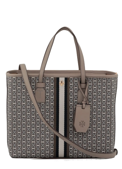 Shop Tory Burch Coated Canvas Hand Bag In Gray Heron Gemini Link