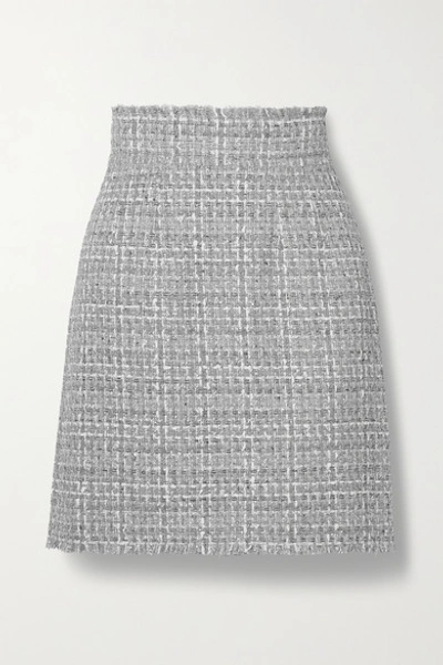 Shop Dolce & Gabbana Frayed Metallic Tweed Mini Skirt In Gray