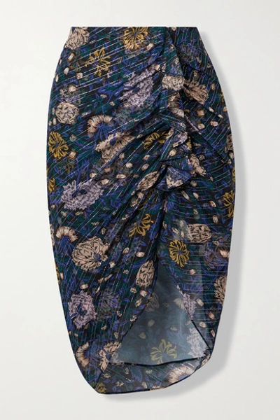 Shop Veronica Beard Hazel Ruched Floral-print Fil Coupé Silk-blend Chiffon Skirt In Black