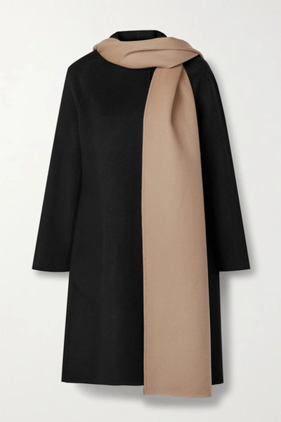 Shop Theory Convertible Draped Two-tone Wool And Cashmere-blend Coat In Black