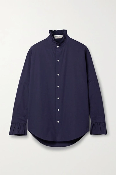 Shop Alex Mill Ruffled Cotton-poplin Shirt In Navy