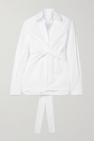 Shop Helmut Lang Tie-detailed Cotton-poplin Shirt In White