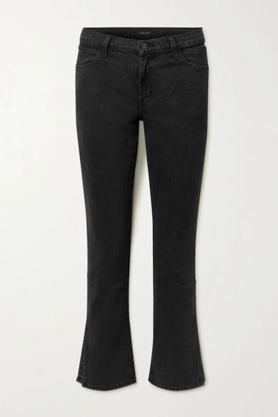 Shop J Brand Cropped Mid-rise Straight-leg Jeans In Black