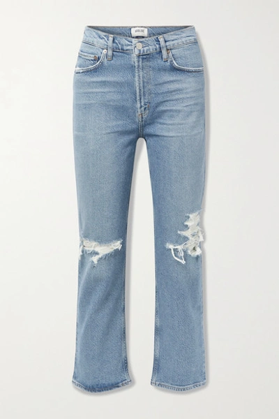Shop Agolde + Net Sustain Wilder Organic Distressed High-rise Straight-leg Jeans In Mid Denim