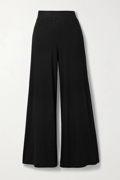 Shop L Agence Crawford Ribbed Stretch-modal Wide-leg Pants In Black