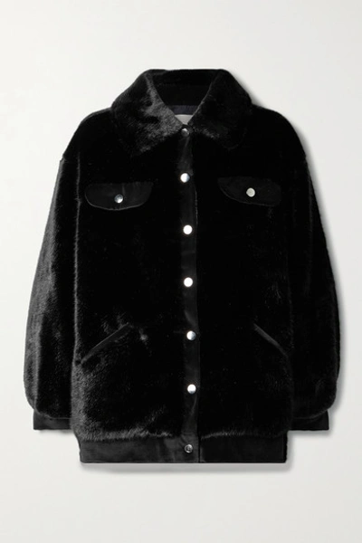 Shop Faz Not Fur Velvet-trimmed Faux Fur Jacket In Black