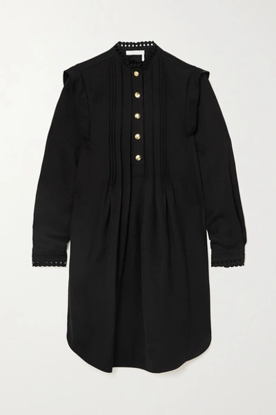 Shop Chloé Pintucked Gabardine Mini Dress In Black