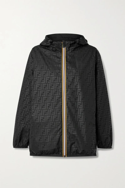 Shop Fendi + K-way Reversible Hooded Printed Shell And Ripstop Jacket In Black